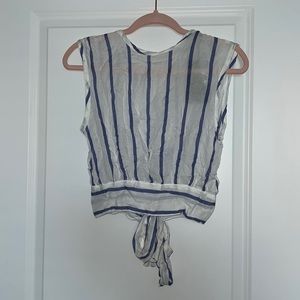 White and Blue Open back Blouse